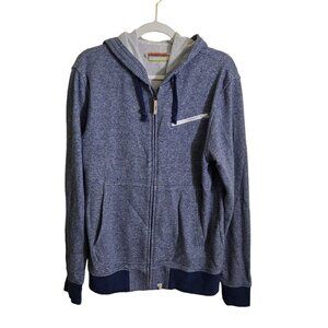 SLVDR Full Zip Mid Weight Hoodie Denim Blue Striped Pockets Zip Pocket Size M